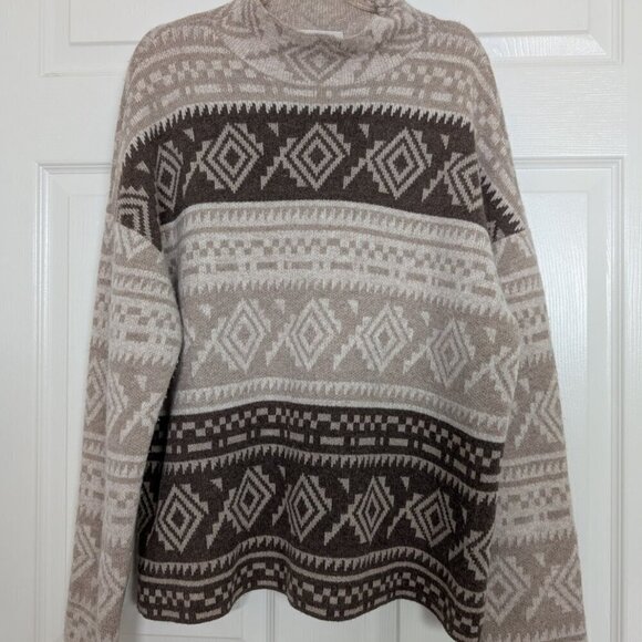 Orvis Aztec Sweater Womens Size Large Tan Wool Cashmere Knit Western Mock Neck - Picture 2 of 11